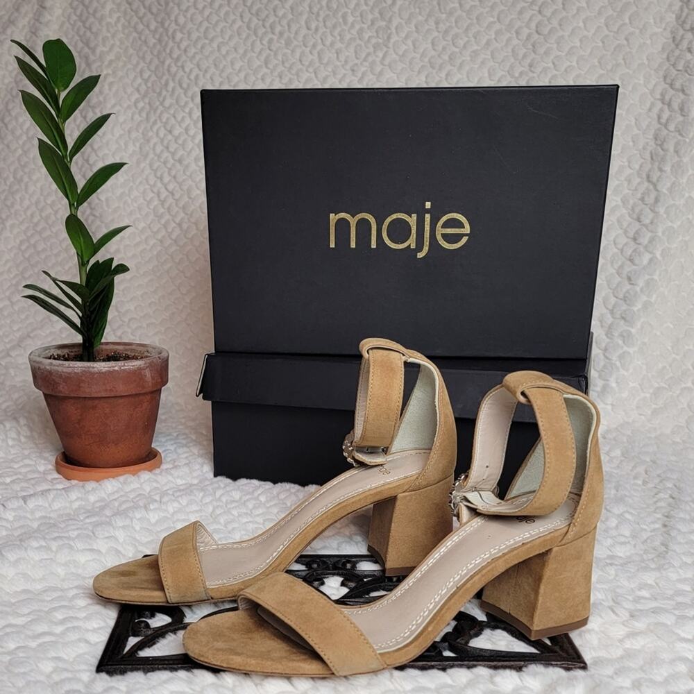 NIB Maje Farria Suede Heels in Camel, Sz 37 / US 6-6.5